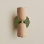 Ceramic Up Down Wall Sconce - Reed Green Canopy / Tan Clay Upper Shade