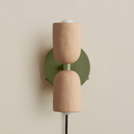 Ceramic Up Down Plug-In Wall Sconce - Reed Green Canopy / Tan Clay Upper Shade