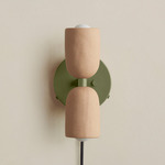 Ceramic Up Down Plug-In Wall Sconce - Reed Green Canopy / Tan Clay Upper Shade