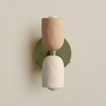 Ceramic Up Down Wall Sconce - Reed Green Canopy / Tan Clay Upper Shade