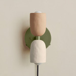 Ceramic Up Down Plug-In Wall Sconce - Reed Green Canopy / Tan Clay Upper Shade