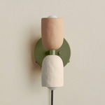 Ceramic Up Down Plug-In Wall Sconce - Reed Green Canopy / Tan Clay Upper Shade