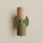 Ceramic Up Down Wall Sconce - Reed Green Canopy / Tan Clay Upper Shade