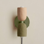 Ceramic Up Down Plug-In Wall Sconce - Reed Green Canopy / Tan Clay Upper Shade