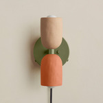 Ceramic Up Down Plug-In Wall Sconce - Reed Green Canopy / Tan Clay Upper Shade