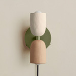 Ceramic Up Down Plug-In Wall Sconce - Reed Green Canopy / White Clay Upper Shade