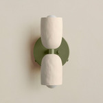 Ceramic Up Down Wall Sconce - Reed Green Canopy / White Clay Upper Shade