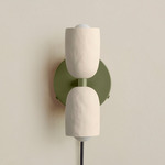 Ceramic Up Down Plug-In Wall Sconce - Reed Green Canopy / White Clay Upper Shade