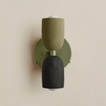 Ceramic Up Down Wall Sconce - Reed Green Canopy / Green Clay Upper Shade