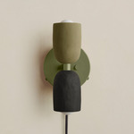 Ceramic Up Down Plug-In Wall Sconce - Reed Green Canopy / Green Clay Upper Shade
