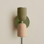 Ceramic Up Down Plug-In Wall Sconce - Reed Green Canopy / Green Clay Upper Shade