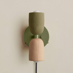 Ceramic Up Down Plug-In Wall Sconce - Reed Green Canopy / Green Clay Upper Shade