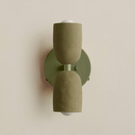 Ceramic Up Down Wall Sconce - Reed Green Canopy / Green Clay Upper Shade