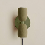Ceramic Up Down Plug-In Wall Sconce - Reed Green Canopy / Green Clay Upper Shade