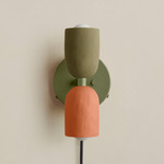 Ceramic Up Down Plug-In Wall Sconce - Reed Green Canopy / Green Clay Upper Shade