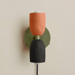 Ceramic Up Down Plug-In Wall Sconce - Reed Green Canopy / Terracotta Upper Shade