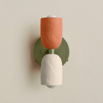 Ceramic Up Down Wall Sconce - Reed Green Canopy / Terracotta Upper Shade