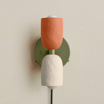 Ceramic Up Down Plug-In Wall Sconce - Reed Green Canopy / Terracotta Upper Shade