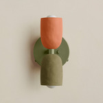 Ceramic Up Down Wall Sconce - Reed Green Canopy / Terracotta Upper Shade
