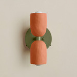 Ceramic Up Down Wall Sconce - Reed Green Canopy / Terracotta Upper Shade