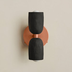 Ceramic Up Down Wall Sconce - Peach Canopy / Black Clay Upper Shade
