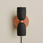 Ceramic Up Down Plug-In Wall Sconce - Peach Canopy / Black Clay Upper Shade