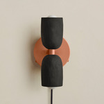 Ceramic Up Down Plug-In Wall Sconce - Peach Canopy / Black Clay Upper Shade