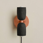 Ceramic Up Down Plug-In Wall Sconce - Peach Canopy / Black Clay Upper Shade