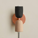 Ceramic Up Down Plug-In Wall Sconce - Peach Canopy / Black Clay Upper Shade