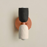 Ceramic Up Down Wall Sconce - Peach Canopy / Black Clay Upper Shade