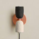 Ceramic Up Down Plug-In Wall Sconce - Peach Canopy / Black Clay Upper Shade