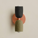 Ceramic Up Down Wall Sconce - Peach Canopy / Black Clay Upper Shade