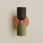 Ceramic Up Down Wall Sconce - Peach Canopy / Black Clay Upper Shade