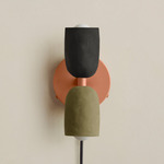 Ceramic Up Down Plug-In Wall Sconce - Peach Canopy / Black Clay Upper Shade