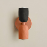 Ceramic Up Down Wall Sconce - Peach Canopy / Black Clay Upper Shade