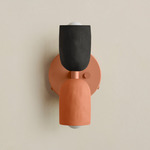 Ceramic Up Down Wall Sconce - Peach Canopy / Black Clay Upper Shade