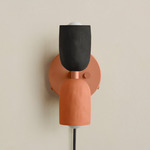 Ceramic Up Down Plug-In Wall Sconce - Peach Canopy / Black Clay Upper Shade