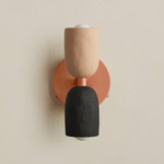 Ceramic Up Down Wall Sconce - Peach Canopy / Tan Clay Upper Shade