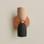 Ceramic Up Down Wall Sconce - Peach Canopy / Tan Clay Upper Shade