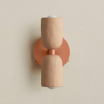 Ceramic Up Down Wall Sconce - Peach Canopy / Tan Clay Upper Shade