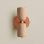 Ceramic Up Down Wall Sconce - Peach Canopy / Tan Clay Upper Shade