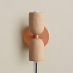 Ceramic Up Down Plug-In Wall Sconce - Peach Canopy / Tan Clay Upper Shade