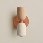 Ceramic Up Down Wall Sconce - Peach Canopy / Tan Clay Upper Shade