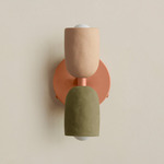 Ceramic Up Down Wall Sconce - Peach Canopy / Tan Clay Upper Shade