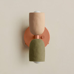 Ceramic Up Down Wall Sconce - Peach Canopy / Tan Clay Upper Shade