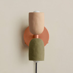 Ceramic Up Down Plug-In Wall Sconce - Peach Canopy / Tan Clay Upper Shade