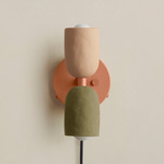 Ceramic Up Down Plug-In Wall Sconce - Peach Canopy / Tan Clay Upper Shade