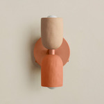 Ceramic Up Down Wall Sconce - Peach Canopy / Tan Clay Upper Shade