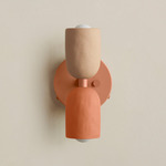 Ceramic Up Down Wall Sconce - Peach Canopy / Tan Clay Upper Shade