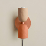 Ceramic Up Down Plug-In Wall Sconce - Peach Canopy / Tan Clay Upper Shade